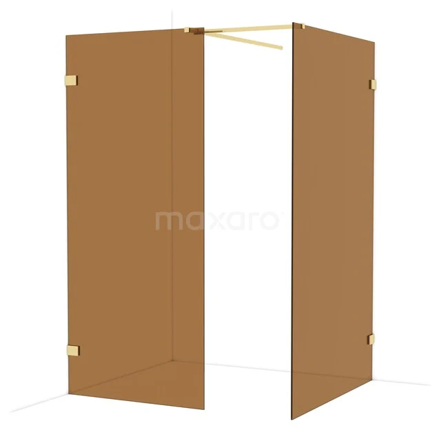 Diamond Walk-in shower | 120x90 cm Shiny light gold Bronze glass 2 fixed walls IDB0912529GLG Foldable wooden shower wall in warm brown, suitable for stylish bathroom decor, with minimalist design.