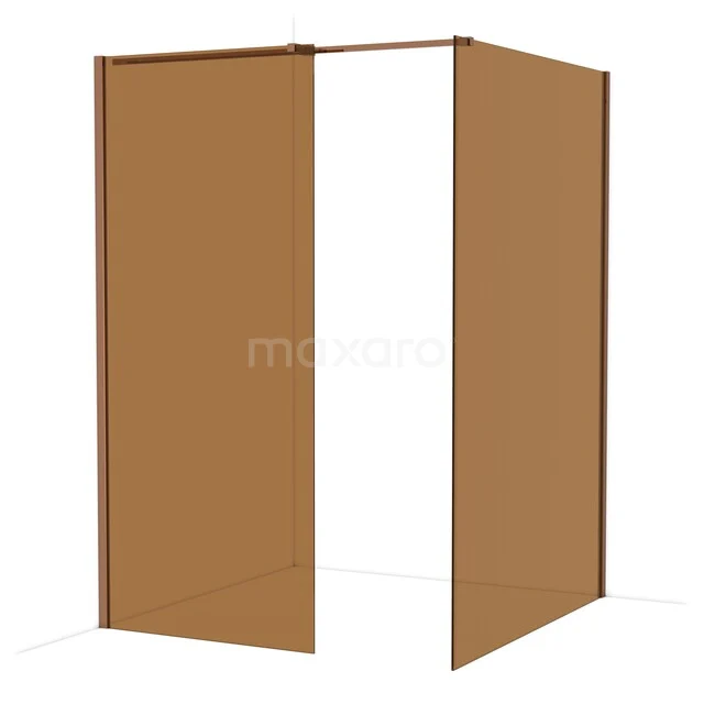 Diamond Walk-in shower | 140x90 cm Shiny copper Bronze glass 2 fixed walls IDB0914319GKP Brown walk-in shower wall in minimalist design, ideal for a modern bathroom. Stainless material for long-lasting use.