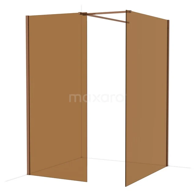 Diamond Walk-in shower | 140x90 cm Shiny copper Bronze glass 2 fixed walls IDB0914519GKP Brown walk-in shower screen made of glass, minimalist design with a matte finish, perfect for a stylish bathroom.