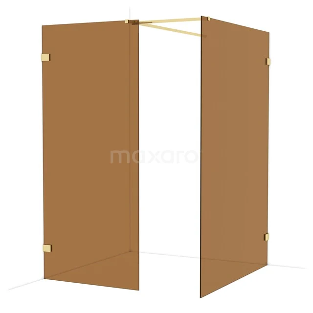 Diamond Walk-in shower | 140x90 cm Shiny light gold Bronze glass 2 fixed walls IDB0914529GLG Brown wooden shower wall with hinges, ideal as a stylish and natural bathroom divider.