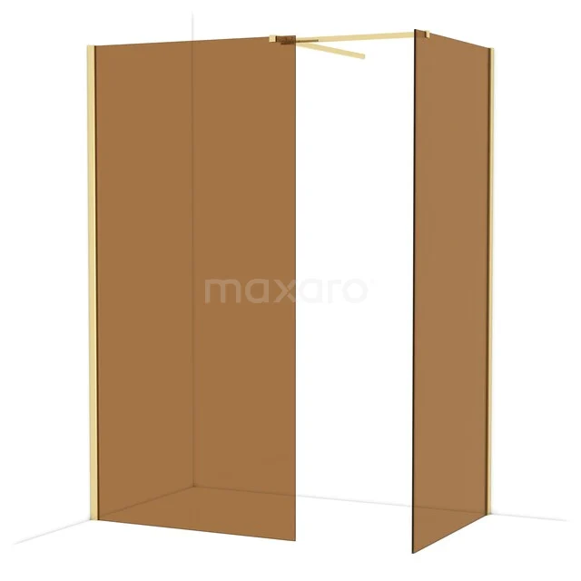 Diamond Walk-in shower | 100x90 cm Shiny light gold Bronze glass 2 fixed walls IDB1009519GLG Gold shower screen set with minimalist design, ideal for a modern bathroom style.