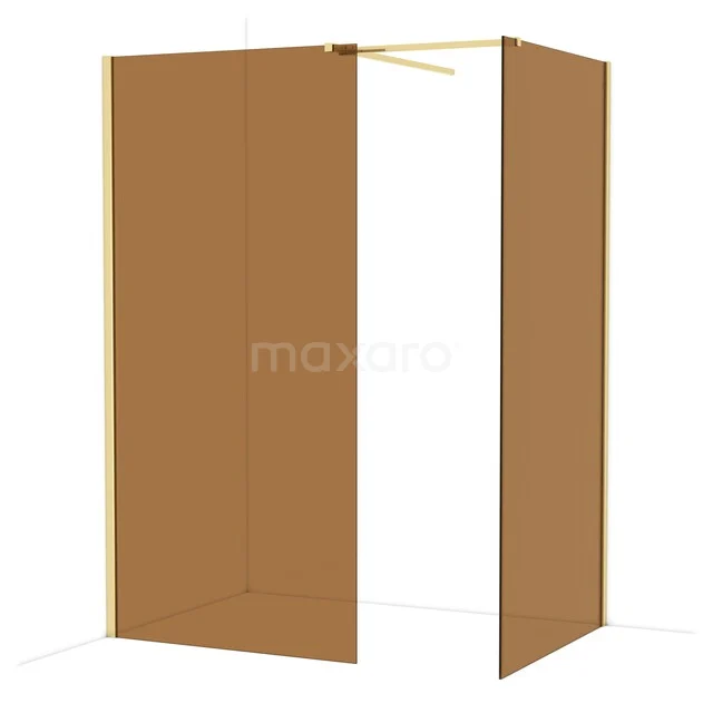 Diamond Walk-in shower | 100x100 cm Shiny light gold Bronze glass 2 fixed walls IDB1010519GLG Golden shower wall with sleek finishing, ideal for a modern bathroom, made of high-quality glass and metal.