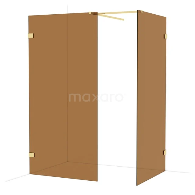 Diamond Walk-in shower | 100x100 cm Shiny light gold Bronze glass 2 fixed walls IDB1010529GLG Brown glass shower wall with gold hinges, modern look, ideal for a stylish bathroom decor.