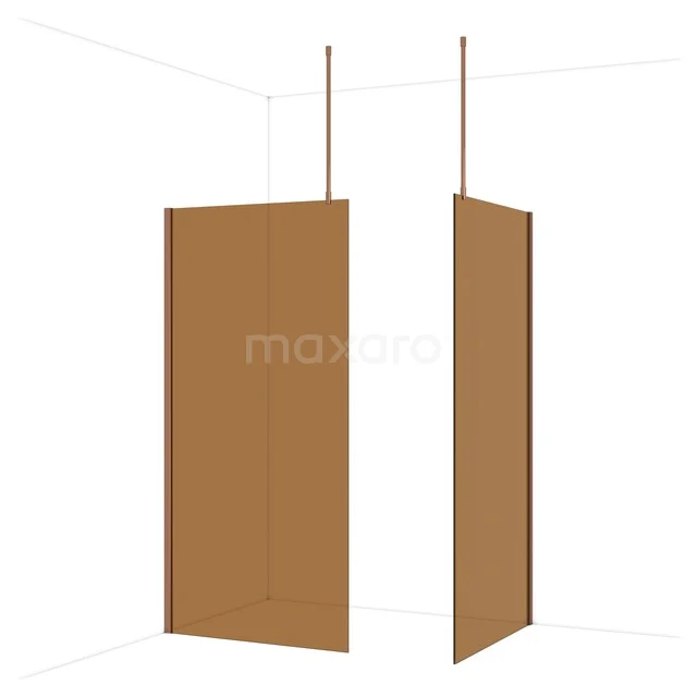 Diamond Walk-in shower | 100x100 cm Shiny copper Bronze glass 2 fixed walls IDB1010919GKP Brown wooden shower wall with a minimalist design, ideal as a stylish divider in a modern bathroom.