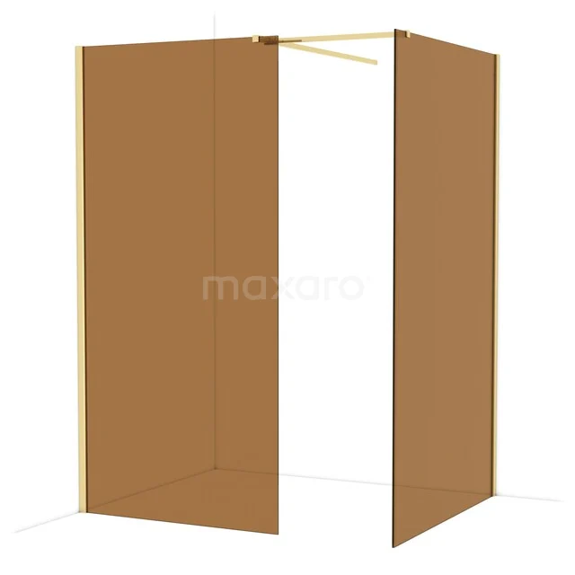 Diamond Walk-in shower | 120x100 cm Shiny light gold Bronze glass 2 fixed walls IDB1012519GLG Gold walk-in shower with glass walls and matte gold profile, modern design for luxury bathroom decor.