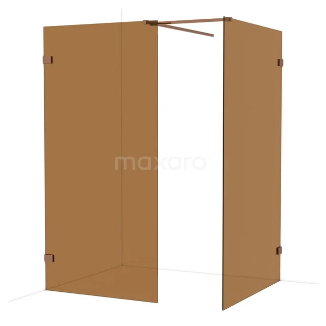 Diamond Walk-in shower | 120x100 cm Shiny copper Bronze glass 2 fixed walls IDB1012529GKP Minimalist brown walk-in shower with glass walls and matte black profiles, perfect for a modern bathroom style.