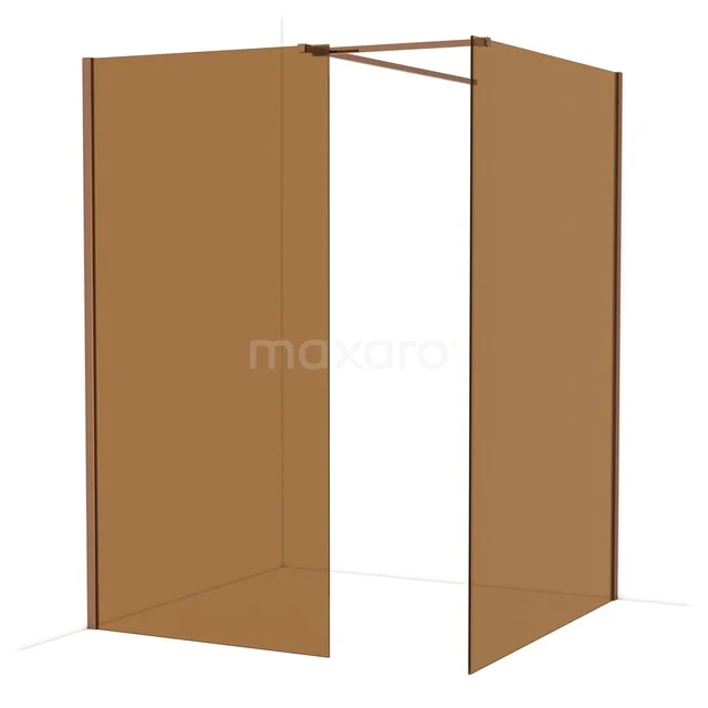 Diamond Walk-in shower | 140x100 cm Shiny copper Bronze glass 2 fixed walls IDB1014519GKP Brown glass shower wall in modern style, ideal for a stylish bathroom decor, with an angular shape and sturdy frame.