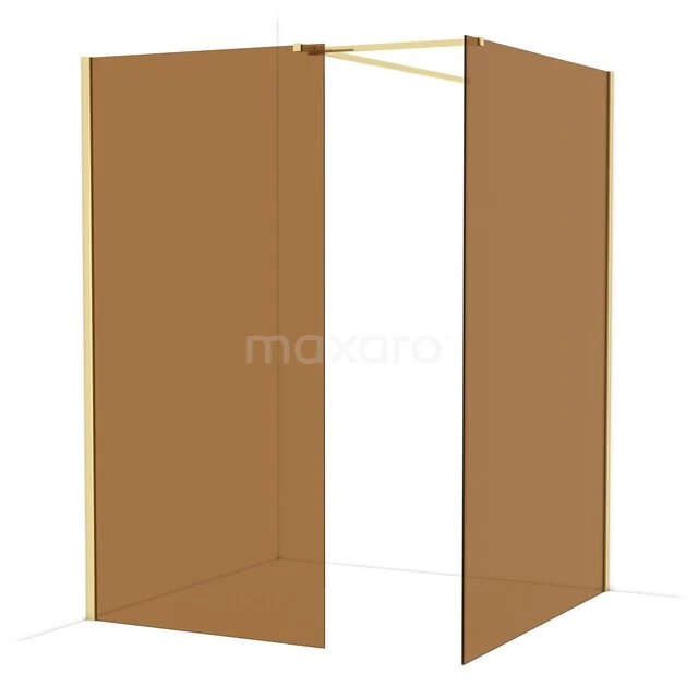 Diamond Walk-in shower | 140x100 cm Shiny light gold Bronze glass 2 fixed walls IDB1014519GLG Brown shower wall, corner setup with minimalist design, ideal for modern bathrooms, made of glass and metal accents.