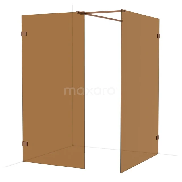 Diamond Walk-in shower | 140x100 cm Shiny copper Bronze glass 2 fixed walls IDB1014529GKP Brown walk-in shower with glass panels and metal profile, ideal for a modern bathroom design.