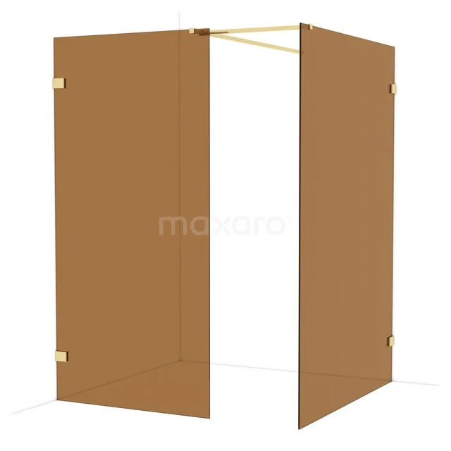 Braune Duschkabine mit Eckinstieg, Glastüren und goldenen Scharnieren, perfekt als stilvolle Badezimmerlösung.