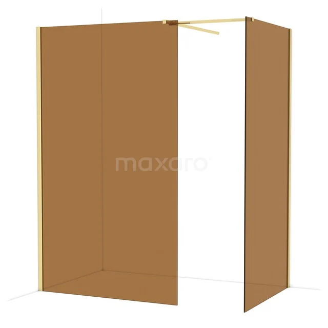 Diamond Walk-in shower | 120x100 cm Glossy light gold Bronsglas 2 fixed walls IDB1210519GLG Bruine inloopdouche met hoekinstap, mat gouden frame, Trend-serie design voor een moderne badkamer.