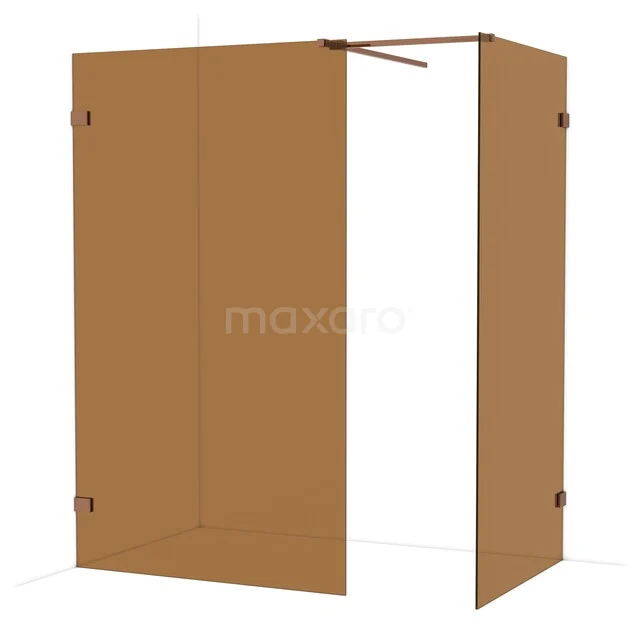 Diamond Walk-in shower | 120x100 cm Shiny copper Bronze glass 2 fixed walls IDB1210529GKP Corner shower wall made of brown glass with metal profiles, ideal for a modern bathroom design.