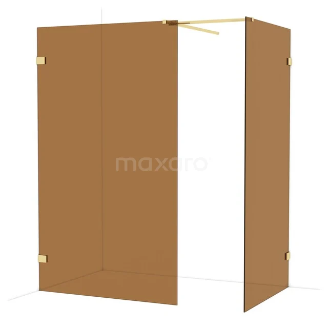 Matte gold shower screen made of glass from a luxury series, with minimalist design and corner configuration for a modern bathroom.