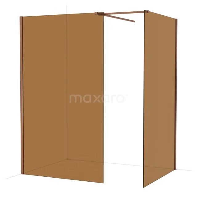 Diamond Walk-in shower | 120x120 cm Shiny copper Bronsglas 2 fixed walls IDB1212519GKP Douchewand set in bronskleur, moderne hoekopstelling, strak design; ideaal voor een stijlvolle badkamerrenovatie.