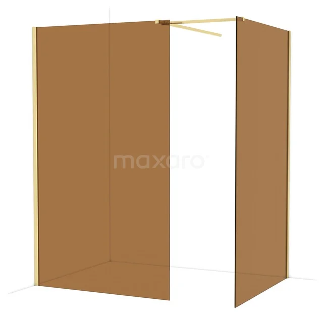 Diamond Walk-in shower | 120x120 cm Shiny light gold Bronze glass 2 fixed walls IDB1212519GLG Messing walk-in shower wall with bronze-coloured aluminium profiles, modern and stylish for a luxury bathroom design.