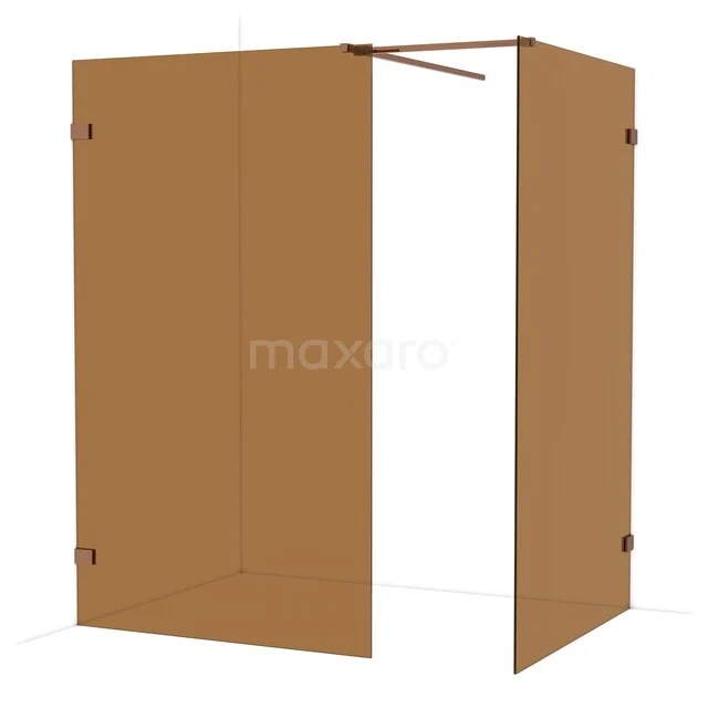 Diamond Walk-in shower | 120x120 cm Shiny copper Bronze glass 2 fixed walls IDB1212529GKP Brown glass walk-in shower with a matte black frame, minimalist design, perfect for a modern bathroom decor.