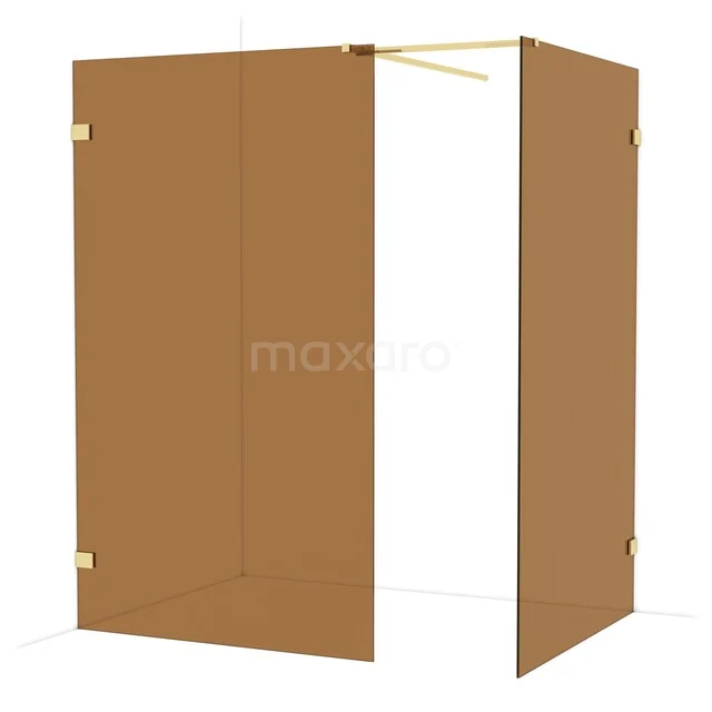 Diamond Walk-in shower | 120x120 cm Shiny light gold Bronze glass 2 fixed walls IDB1212529GLG Shower wall in gold-coloured glass, modern design, ideal for a luxury bathroom. Gold fittings and minimalist style.