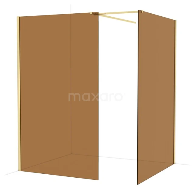Diamond Walk-in shower | 140x120 cm Shiny light gold Bronze glass 2 fixed walls IDB1214519GLG Freestanding corner shower wall in warm copper colour, minimalist design, ideal for a modern bathroom style.