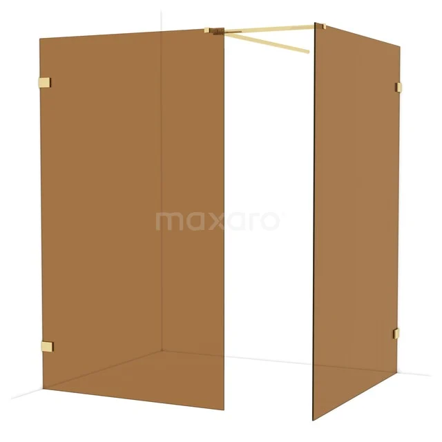 Diamond Walk-in shower | 140x120 cm Shiny light gold Bronze glass 2 fixed walls IDB1214529GLG Brown corner shower wall made of glass with matte gold details, ideal for a stylish bathroom layout.