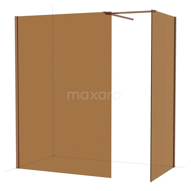 Diamond Walk-in shower | 140x100 cm Shiny copper Bronze glass 2 fixed walls IDB1410519GKP Brown walk-in shower wall with frosted glass and minimalist design, ideal for a modern bathroom decor.