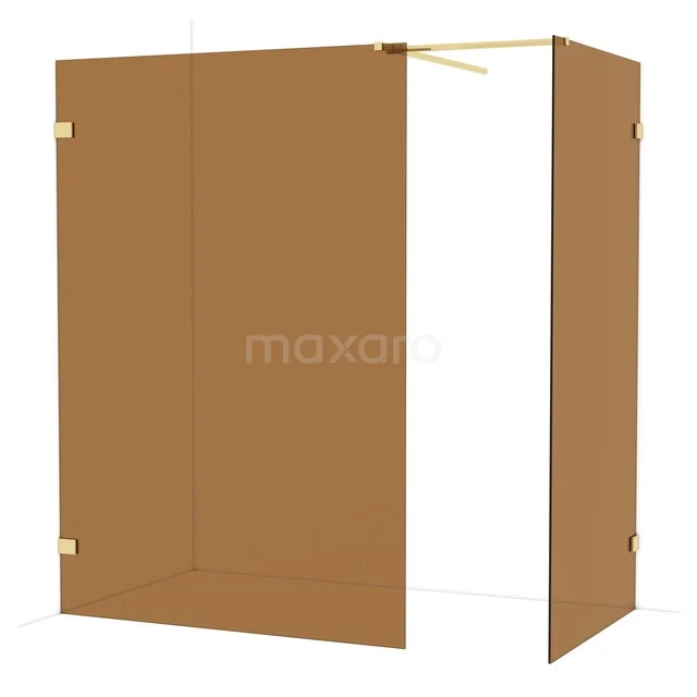 Diamond Walk-in shower | 140x100 cm Shiny light gold Bronze glass 2 fixed walls IDB1410529GLG Bronze glass shower screen with a minimalist design, ideal for modern bathrooms, featuring gold-coloured fittings.