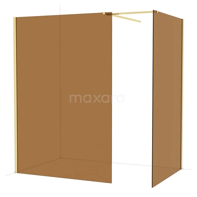 Diamond Walk-in shower | 140x120 cm Shiny light gold Bronze glass 2 fixed walls IDB1412519GLG Brown matte glass shower wall without a frame, modern appearance, ideal for a stylish bathroom decor.