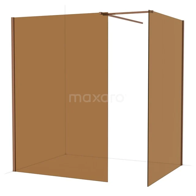 Diamond Walk-in shower | 140x140 cm Shiny copper Bronze glass 2 fixed walls IDB1414519GKP Brown glass shower wall in corner configuration, modern design, ideal for a stylish bathroom decor.