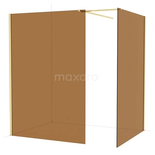 Diamond Walk-in shower | 140x140 cm Shiny light gold Bronsglas 2 fixed walls IDB1414519GLG Angular shower wall in warm bronze-coloured glass, ideal as a stylish partition in modern bathrooms.