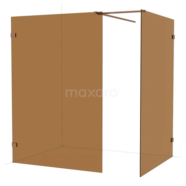 Diamond Walk-in shower | 140x140 cm Shiny copper Bronze glass 2 fixed walls IDB1414529GKP Brown glass shower wall with a matte finish, corner installation, sleek design and minimalist style for modern bathrooms.