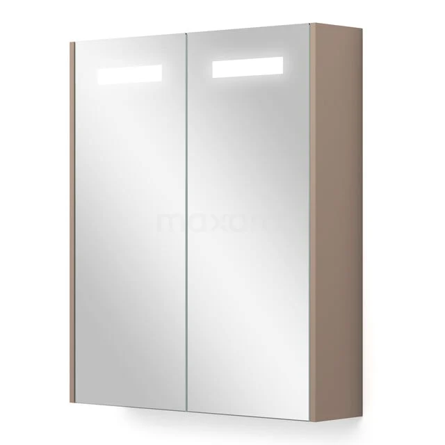 Spiegelkast Met Verlichting en Verwarming Modulo 60x70cm Taupe K95-0600-59000-02 Houten badkamerkast met spiegeldeuren en ingebouwde LED-verlichting, moderne vormgeving voor praktische opbergruimte.