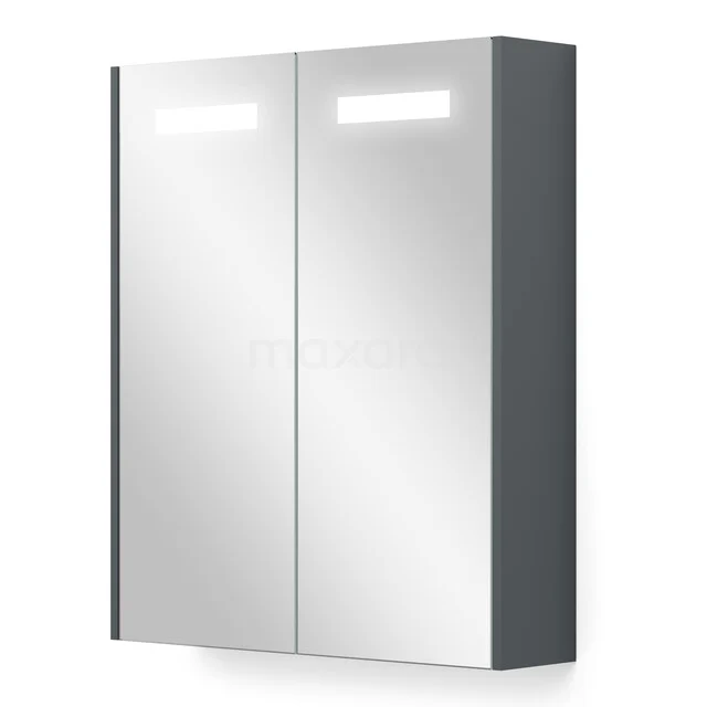 Mirror Cabinet With Lighting and Heating Modulo 60x70cm Dark Grey K95-0600-59000-06 Grey mirror cabinet with double doors, integrated LED lighting and sleek design, ideal for practical bathroom storage.