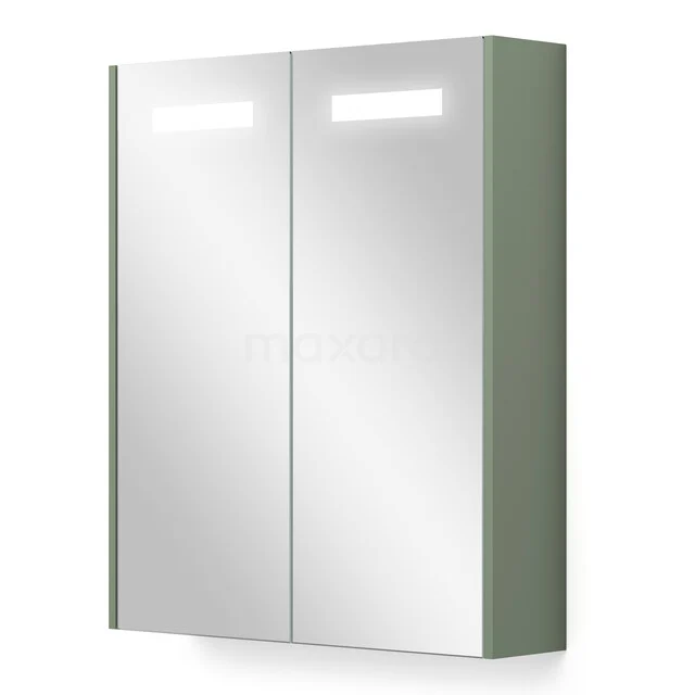 Mirror Cabinet with Lighting and Heating Modulo 60x70cm Sage Green K95-0600-59000-12 Green bathroom cabinet with double mirrored doors, integrated LED lighting and sleek design. Perfect for modern bathrooms.
