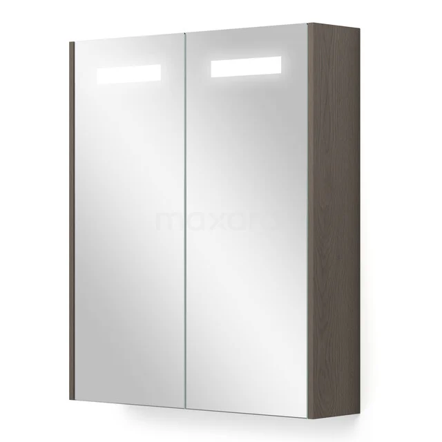 Spiegelschrank mit Beleuchtung und Heizung Modulo 60x70cm dunkelbraune Eiche K95-0600-59000-37 Spiegelschrank Holzoptik mit LED-Beleuchtung, doppelten Türen und schicker Verarbeitung, ideal für moderne Badezimmerlagerung.