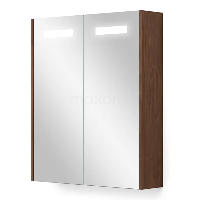 Mirror cabinet with lighting and heating Modulo 60x70cm walnut K95-0600-59000-45 Mirror cabinet with LED lighting, two doors and wood-look finish. Perfect storage solution for the modern bathroom.