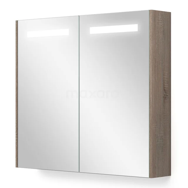 Mirror cabinet with lighting and heating Modulo 80x70cm oak K95-0800-59000-32 Wood-look mirror cabinet with LED lighting, modern design and double doors, ideal for extra storage space in the bathroom.