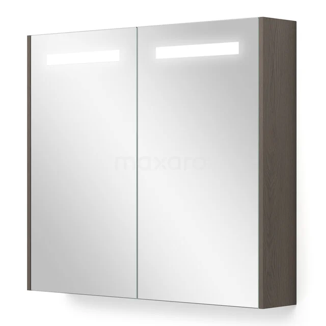 Spiegelschrank mit Beleuchtung und Heizung Modulo 80x70cm dunkelbraune Eiche K95-0800-59000-37 Moderne Spiegelschrank mit LED-Beleuchtung, Holzoptik-Finish, ideal für stilvolle Badezimmerorganisation.