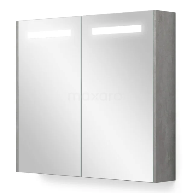 Spiegelschrank mit Beleuchtung und Heizung Modulo 80x70cm aus hellgrauem Beton K95-0800-59000-50 Spiegelschrank mit LED-Beleuchtung, graue Holzoberfläche, perfekt für einen modernen Badezimmerstil.