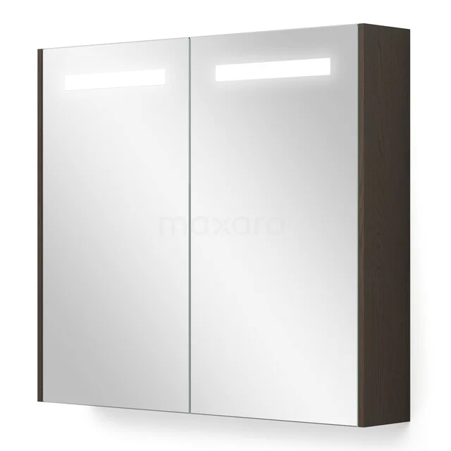 Spiegelkast Met Verlichting en Verwarming Modulo 80x70cm Espresso Eik K95-0800-59000-63 Wandkast Spiegelkast met LED-verlichting, houtlook afwerking, ideaal voor moderne badkameropbergoplossingen.