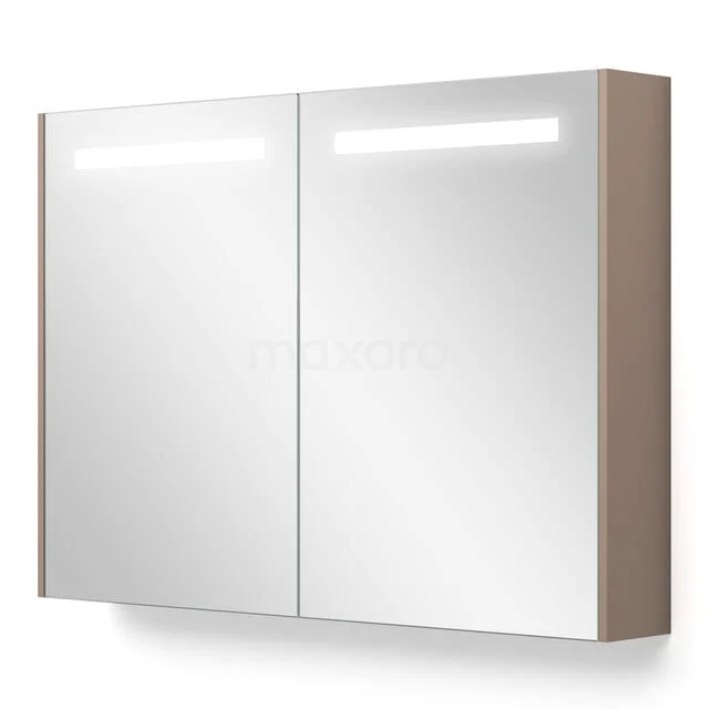 Mirror cabinet with lighting and heating Modulo 100x70cm taupe K95-1000-59000-02 Wooden bathroom mirror cabinet with double doors, integrated LED lighting and modern design.