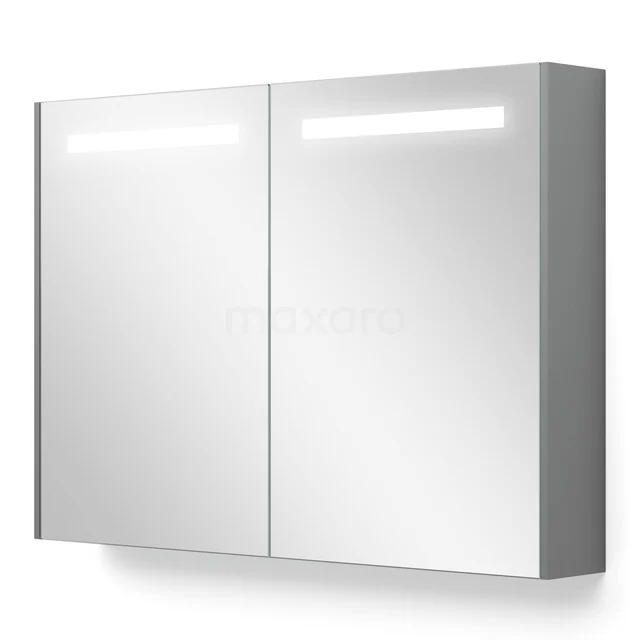 Spiegelschrank mit Beleuchtung und Heizung Modulo 100x70cm Mittelgrau K95-1000-59000-03 Weißer Spiegelschrank mit LED-Beleuchtung, modernes Design, zwei Türen und Aluminium-Oberfläche, ideal für das Badezimmer.