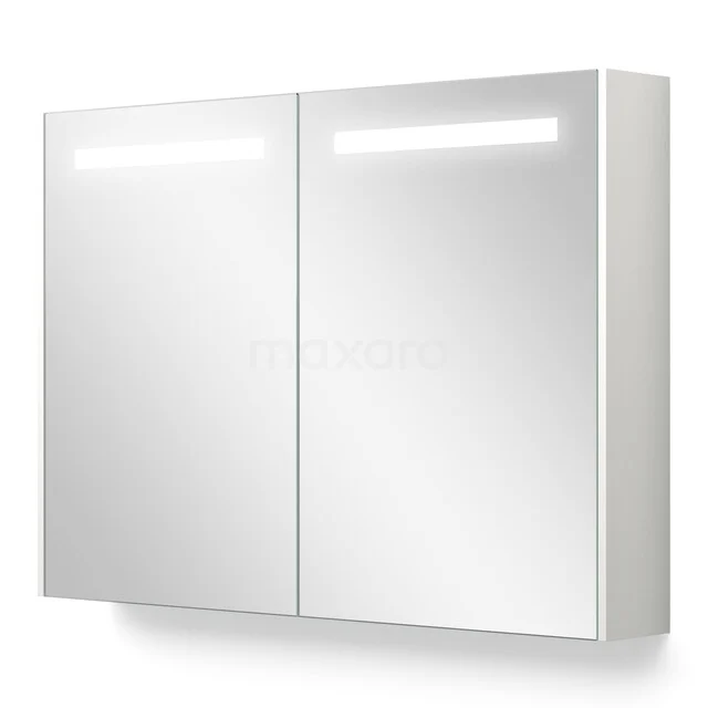Spiegelkast Met Verlichting en Verwarming Modulo 100x70cm Mat Wit K95-1000-59000-05 Witte spiegelkast met LED-verlichting, modern design, ideaal voor badkameropslag.