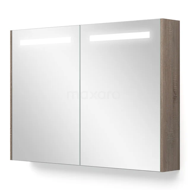 Mirror cabinet with lighting and heating Modulo 100x70cm oak K95-1000-59000-32 Wooden bathroom mirror cabinet with two doors, LED lighting and sleek finish, ideal for organised bathroom storage.