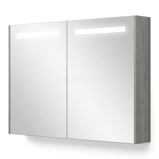 Mirror Cabinet with Lighting and Heating Modulo 100x70cm Grey Oak K95-1000-59000-39 Grey mirror cabinet with LED lighting, two doors and sleek design, ideal for stylish bathroom storage.