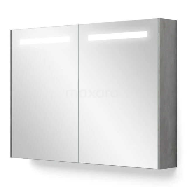 Mirror cabinet with lighting and heating Modulo 100x70cm light grey concrete K95-1000-59000-50 Grey bathroom mirror cabinet with LED lighting, two mirrored doors and modern design for extra storage space.