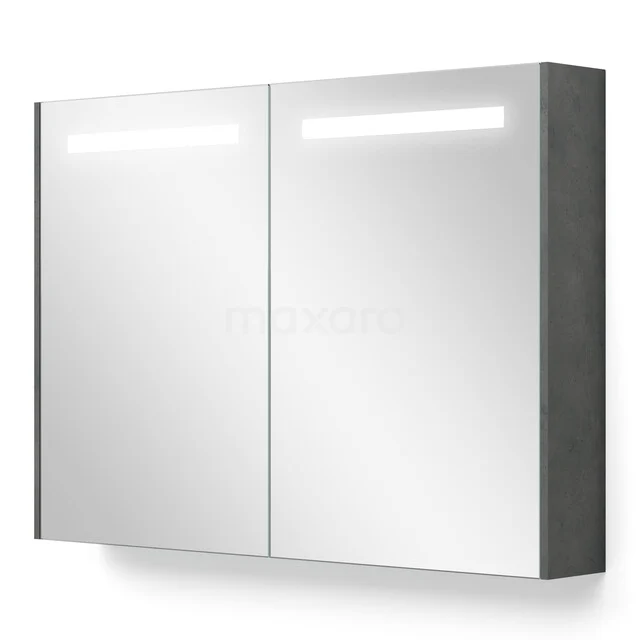 Mirror Cabinet with Lighting and Heating Modulo 100x70cm Dark Grey Concrete K95-1000-59000-51 Bathroom mirror cabinet with LED lighting, grey wood look, double door design, ideal for storage in modern bathrooms.