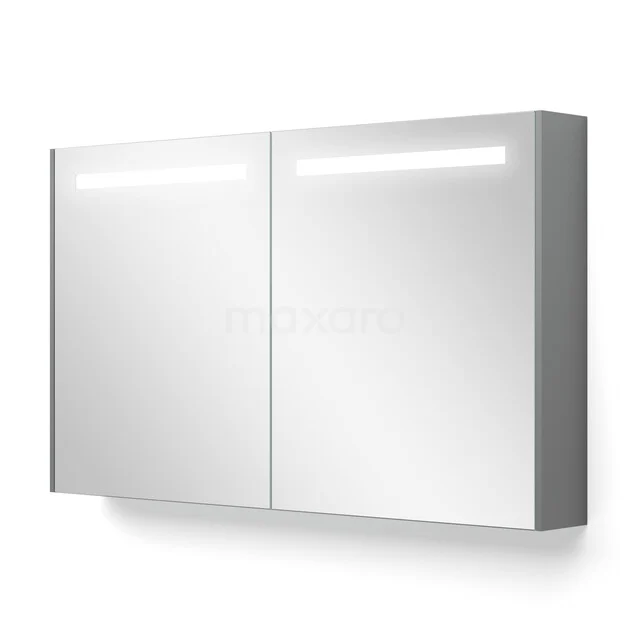 White LED bathroom mirror cabinet with 2 doors, sleek design with built-in lighting, suitable for modern bathroom decor.