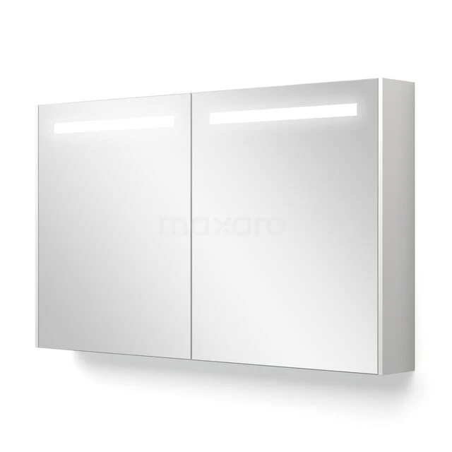 Spiegelkast Met Verlichting en Verwarming Modulo 120x70cm Hoogglans Wit K95-1200-59000-04 Wit spiegelkastje met LED-verlichting, minimalistisch ontwerp en opbergruimte, ideaal als moderne badkameraccessoire.