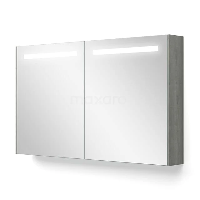 Spiegelschrank mit Beleuchtung und Heizung Modulo 120x70cm Grau Eiche K95-1200-59000-39 Rechteckiger Spiegel mit LED-Beleuchtung, silberfarbenem Rahmen, ideal für moderne Badezimmerlagerung.