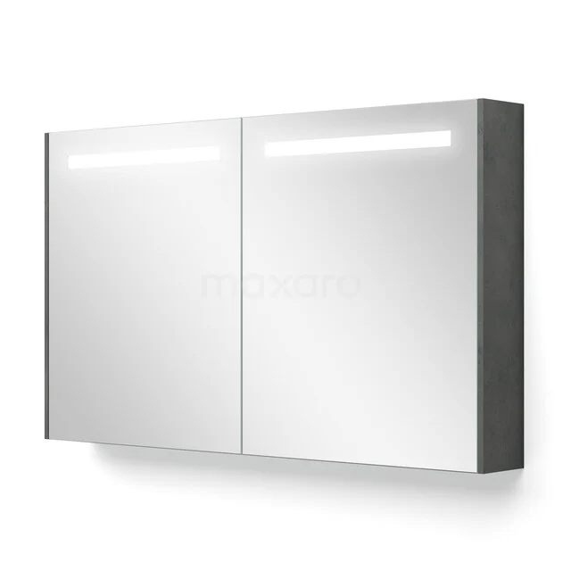 Spiegelschrank mit Beleuchtung und Heizung Modulo 120x70cm Dunkelgrau Beton K95-1200-59000-51 Spiegelschrank mit LED-Beleuchtung, modernes Design, matte graue Seiten, ideal für stilvolle Badezimmerlagerung.