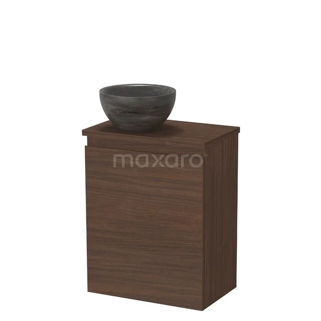 Modulo Pico Toiletmeubel met waskom | 41 cm Walnoot Greeploos front Natuursteen waskom TMK10-16678